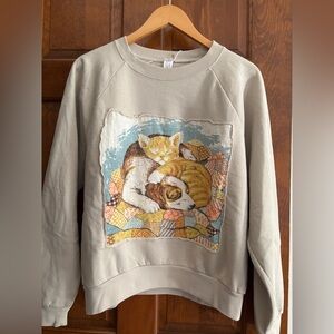 Vintage up cycled sweatshirt with 1980s tea towel insert